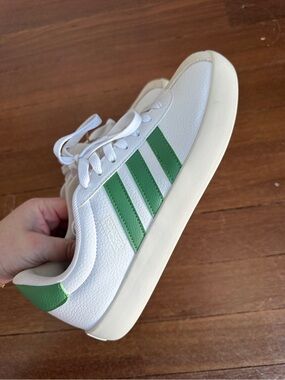 adidas White Sneakers with Green Three-Stripes